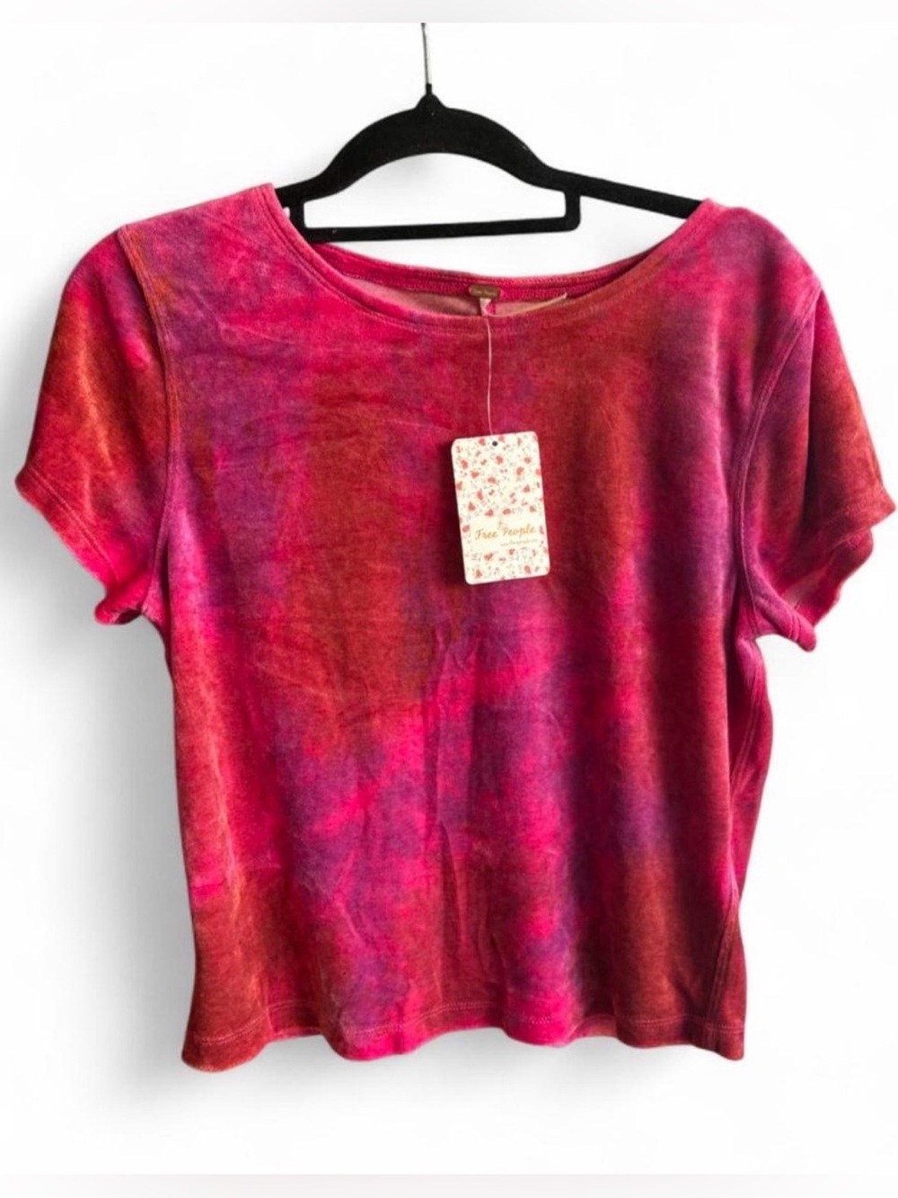 Free People Pink Red Tie-Dye Short Sleeve Tee